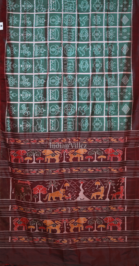 Bottle Green Maroon Nabakothi Odisha Ikat Contemporary Designer Silk Saree 
