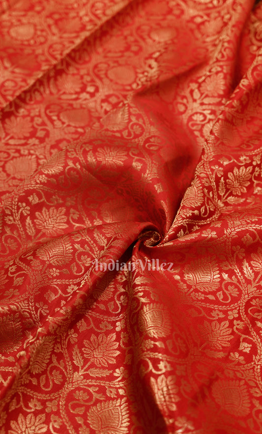 Exquisite Bridal Red Floral Brocade Pure Kanjivaram Silk Saree 