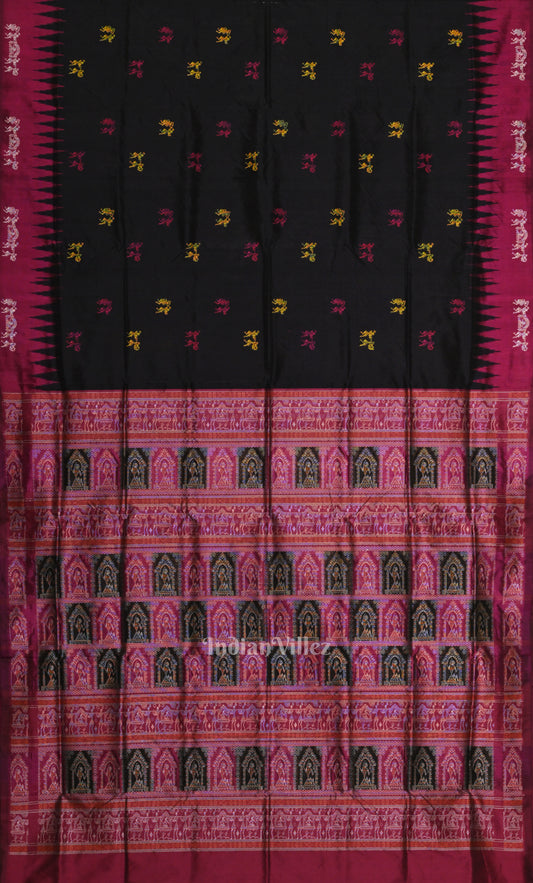 Black Wine Tribal Doli Sawari Odisha Ikat Bomkai Sambalpuri Silk Saree