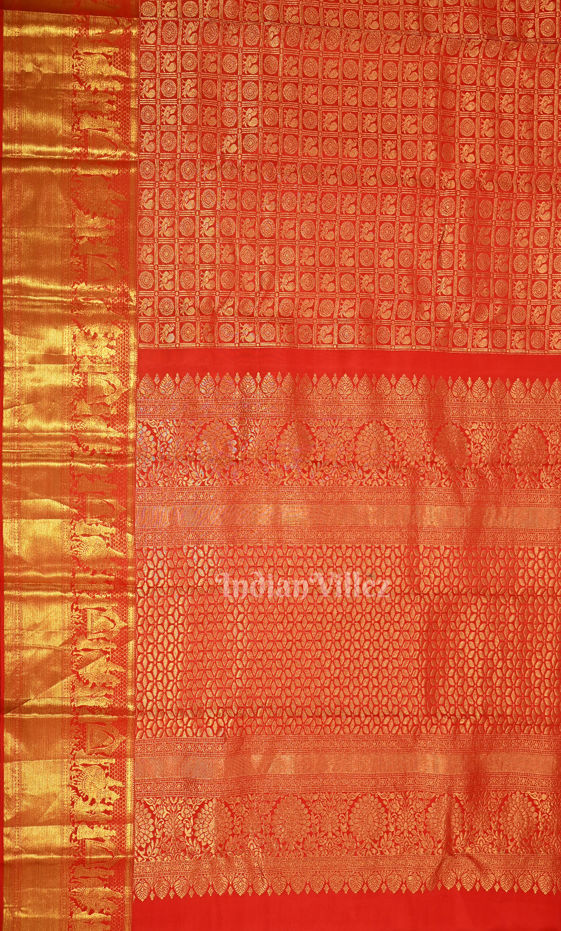 Exclusive Hot Bridal Red with Golden Brocade Pure Kanjivaram Silk Saree 