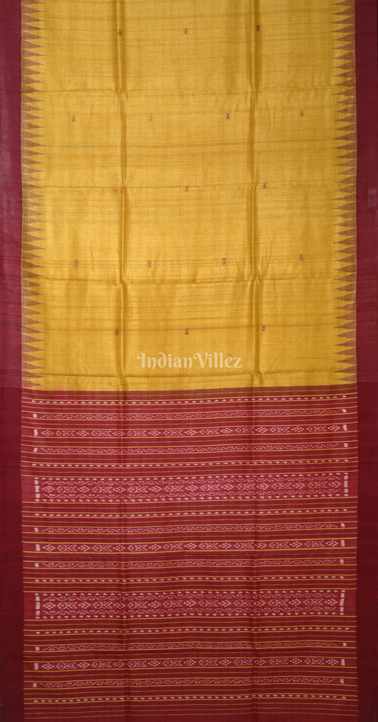 Mustard Yellow Maroon Fine Gopalpur Tussar Silk Saree 