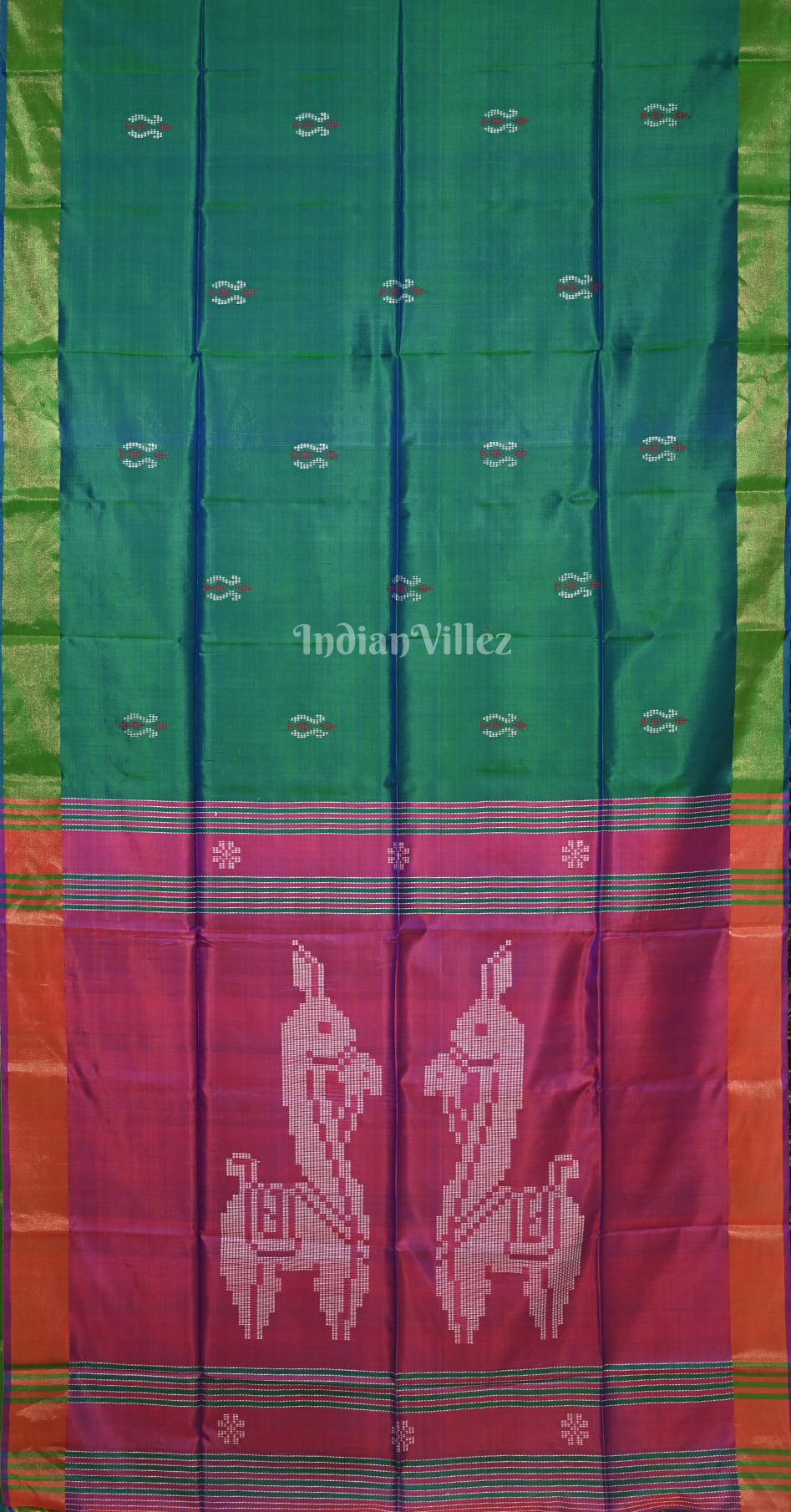 Green Magenta Pink Bishnupuri Silk Saree