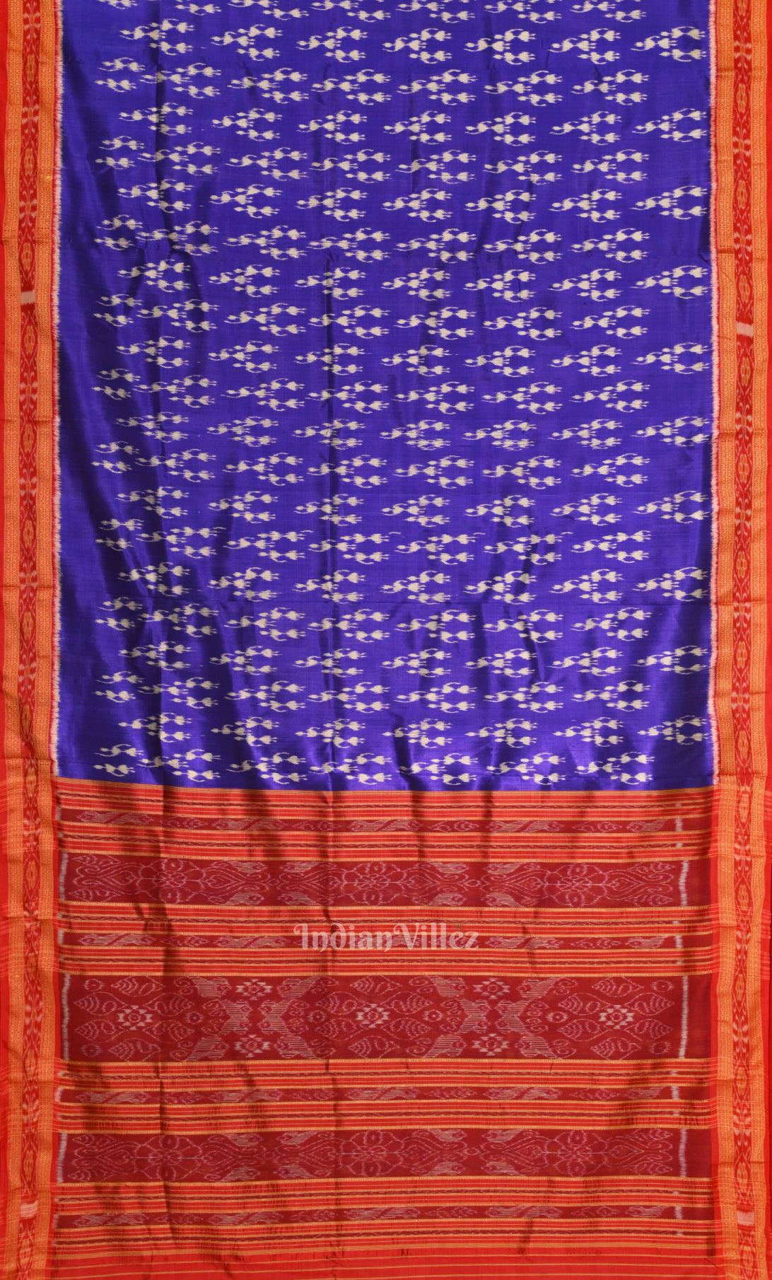 Blue Red Tribal Theme Odisha Ikat Khandua Silk Saree