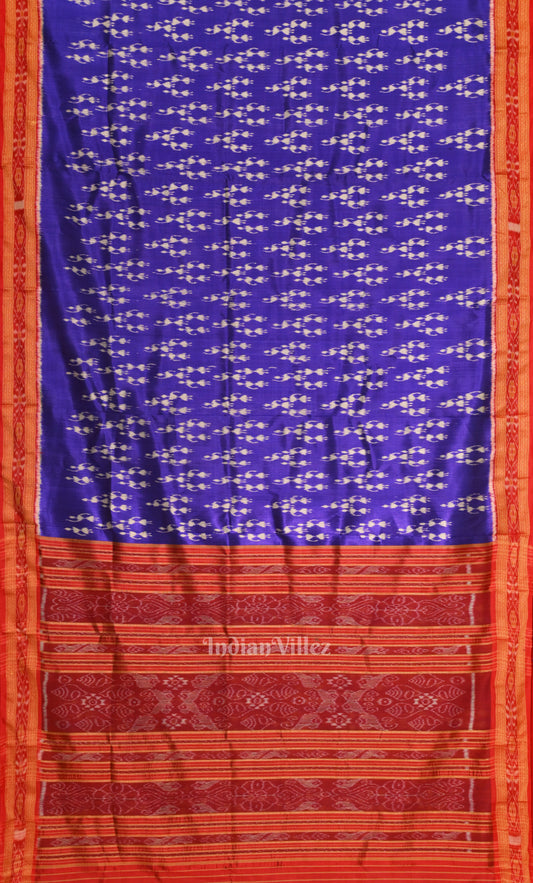 Blue Red Tribal Theme Odisha Ikat Khandua Silk Saree