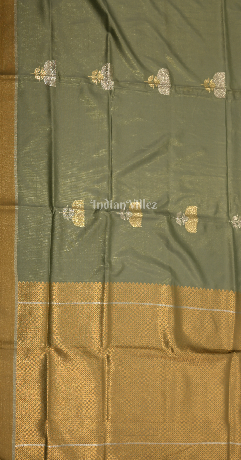 Olive Green Golden Zari Base Designer Lotus Saree