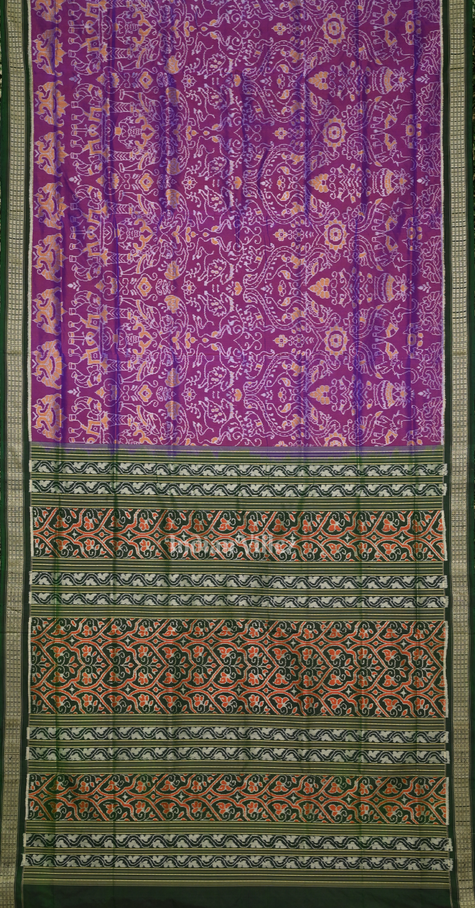 Purple Green Animal & Tree Odisha Ikat Sambalpuri Silk Saree