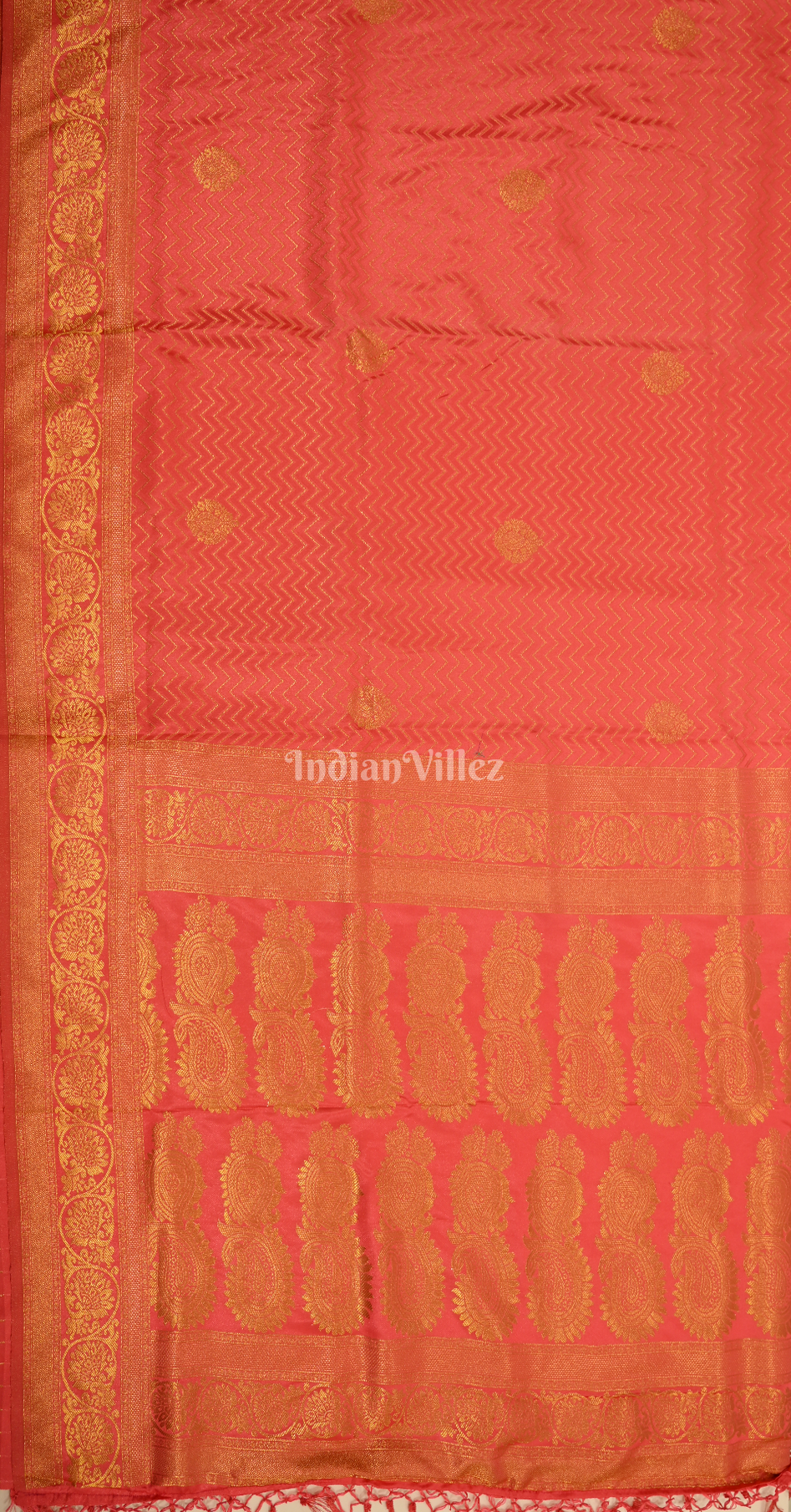 Carrot Pure Satin Kanjivaram Silk Saree with Brocade Work