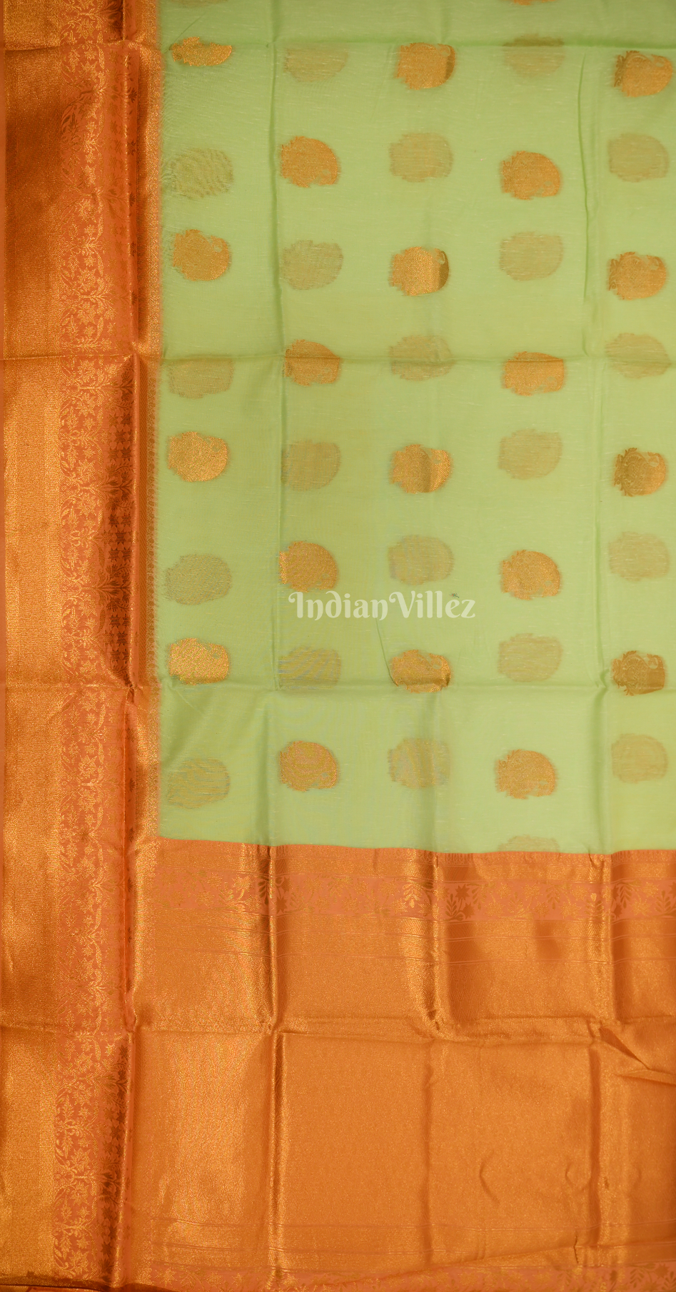 Pista Green Orange Linen with Copper Zari Weaving Saree