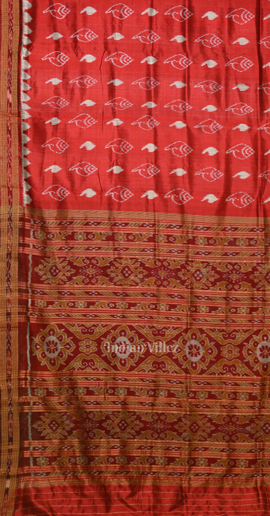 Red Maroon Sankha Motif Odisha Ikat Khandua Silk Saree 