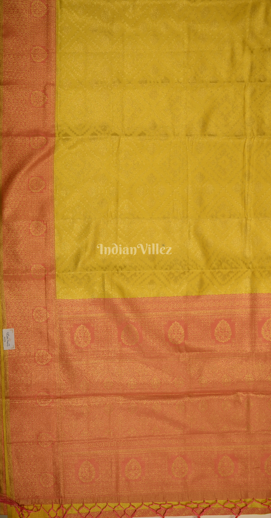Yellow Peach Pure Zari Base Chaap Hand Woven Kanjivaram Silk Saree
