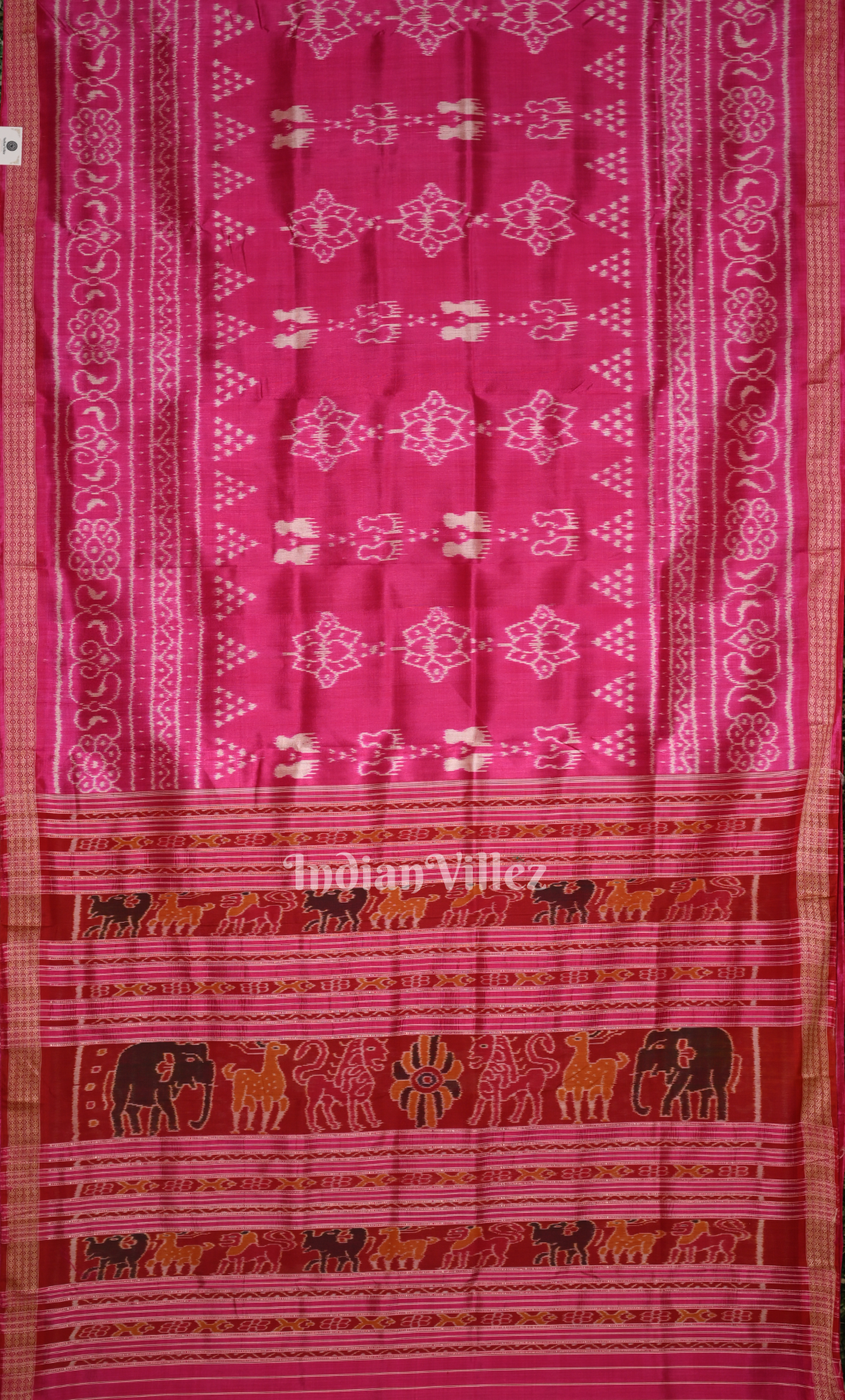 Rani Pink Laxmi Feet Odisha Ikat Khandua Silk Saree