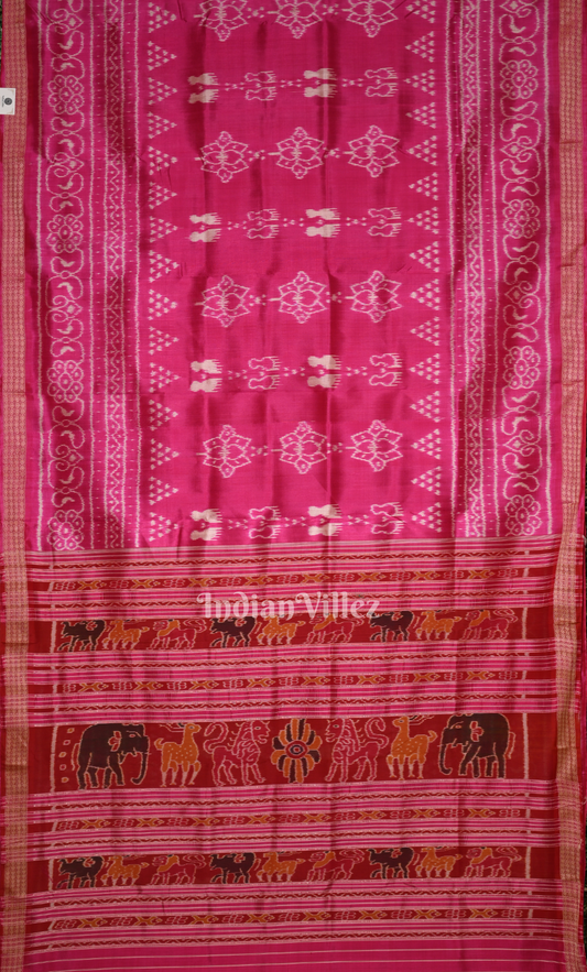 Rani Pink Laxmi Feet Odisha Ikat Khandua Silk Saree