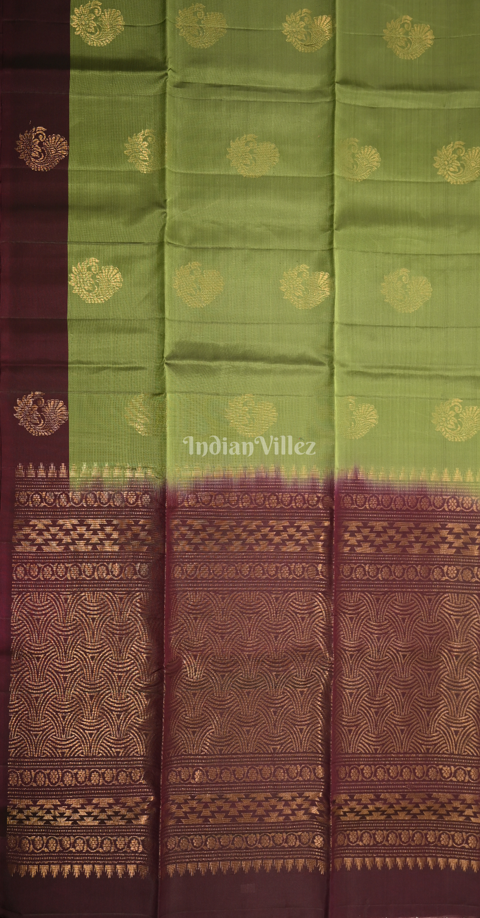Parrot Green Wine Floral Zari Pure Kanjivaram Soft Silk Saree