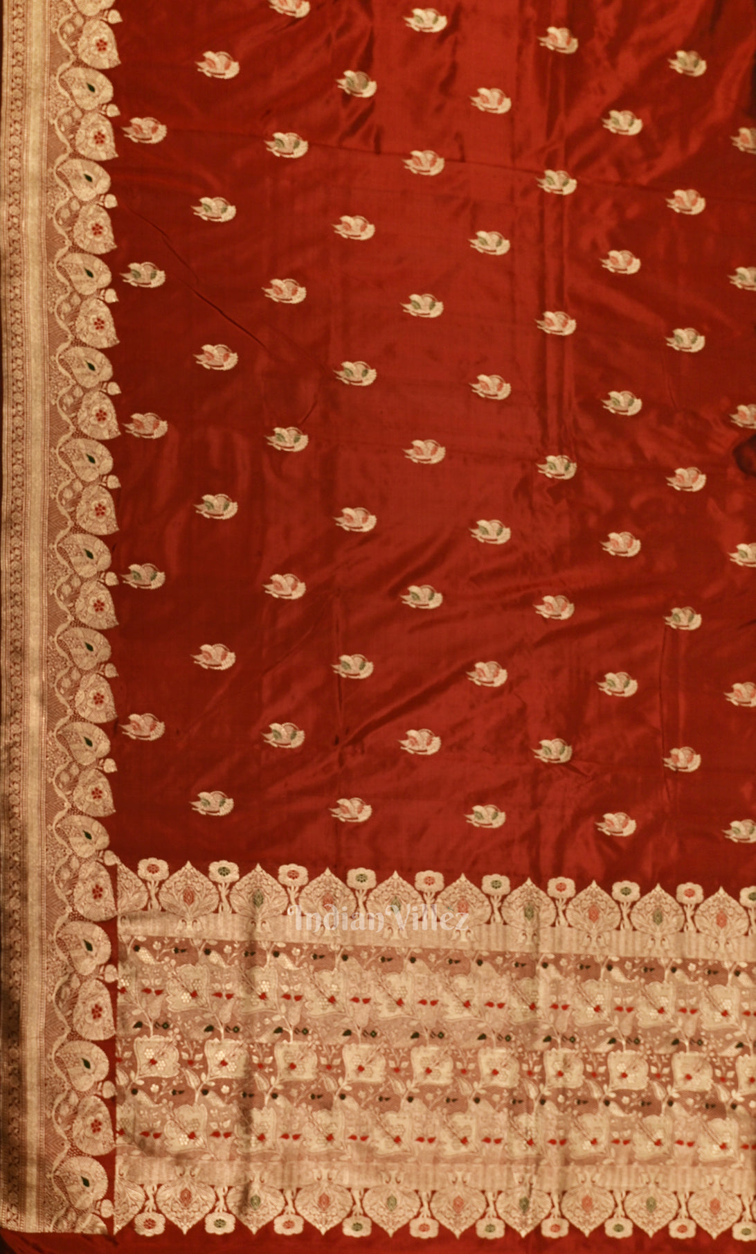 Bright Red Pure Katan Silk Banarasi Saree 
