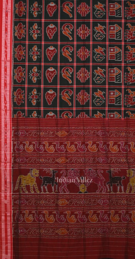 Bottle Green Maroon Nabakothi Odisha Ikat Sambalpuri Cotton Saree