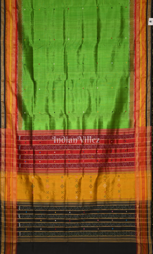Parrot Green with Multi colour  Kathiphera Odisha Ikat Khandua Silk Saree 