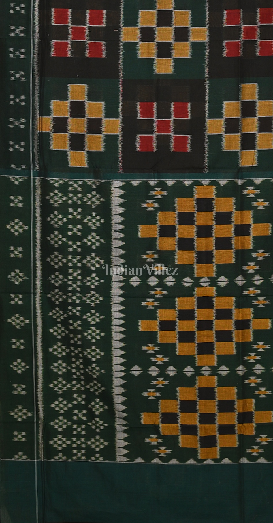 Green Yellow Red  Body Pasapali Odisha Ikat Sambalpuri Cotton Saree