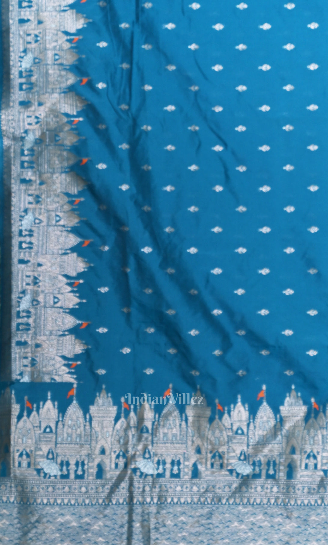 Peacock Blue Handwoven Banarasi Katan Silk Saree with Kashi Ghat Weaves 