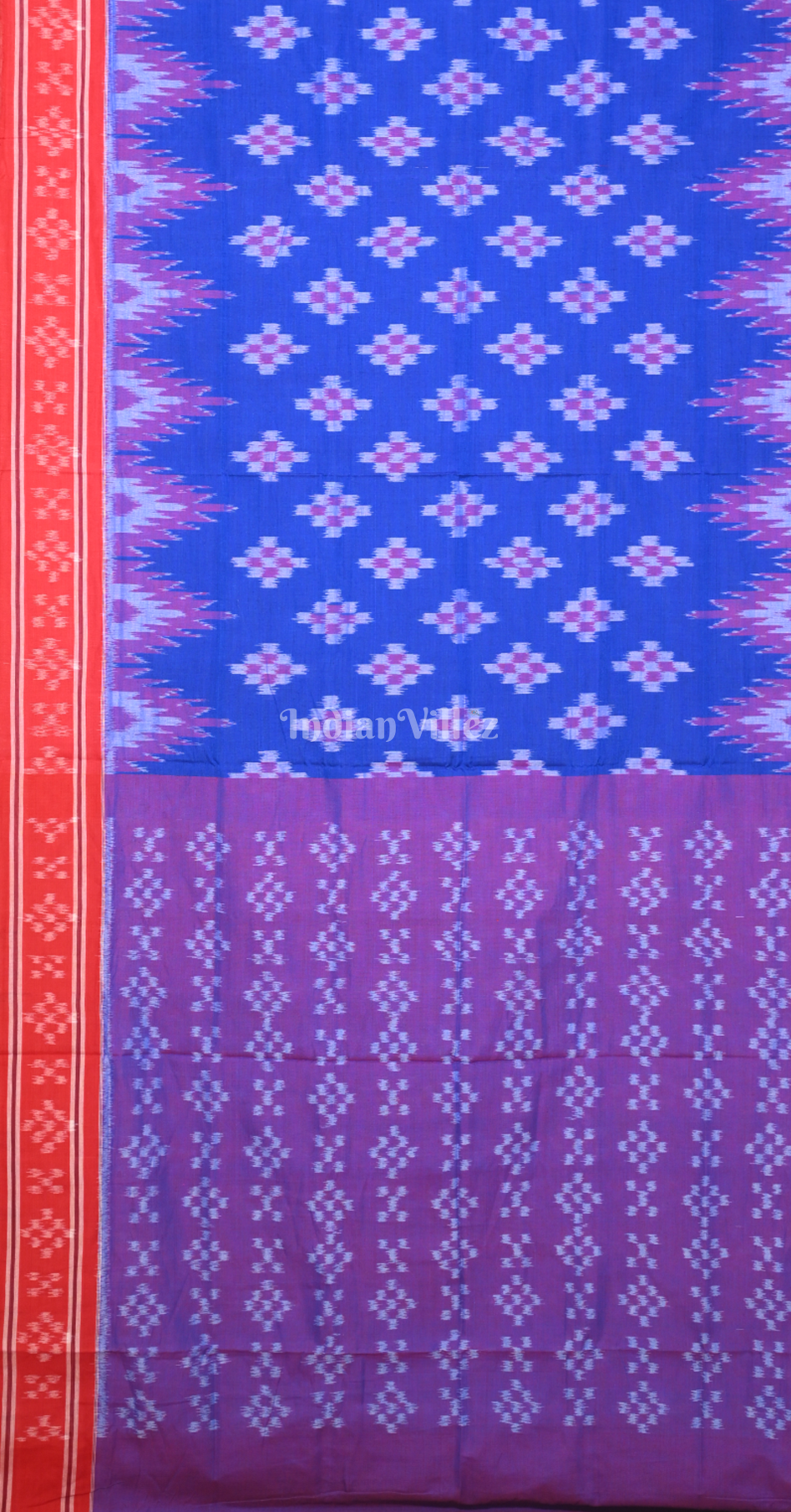 Royal Blue Red Pasapali Odisha Ikat Sambalpuri Cotton Saree 