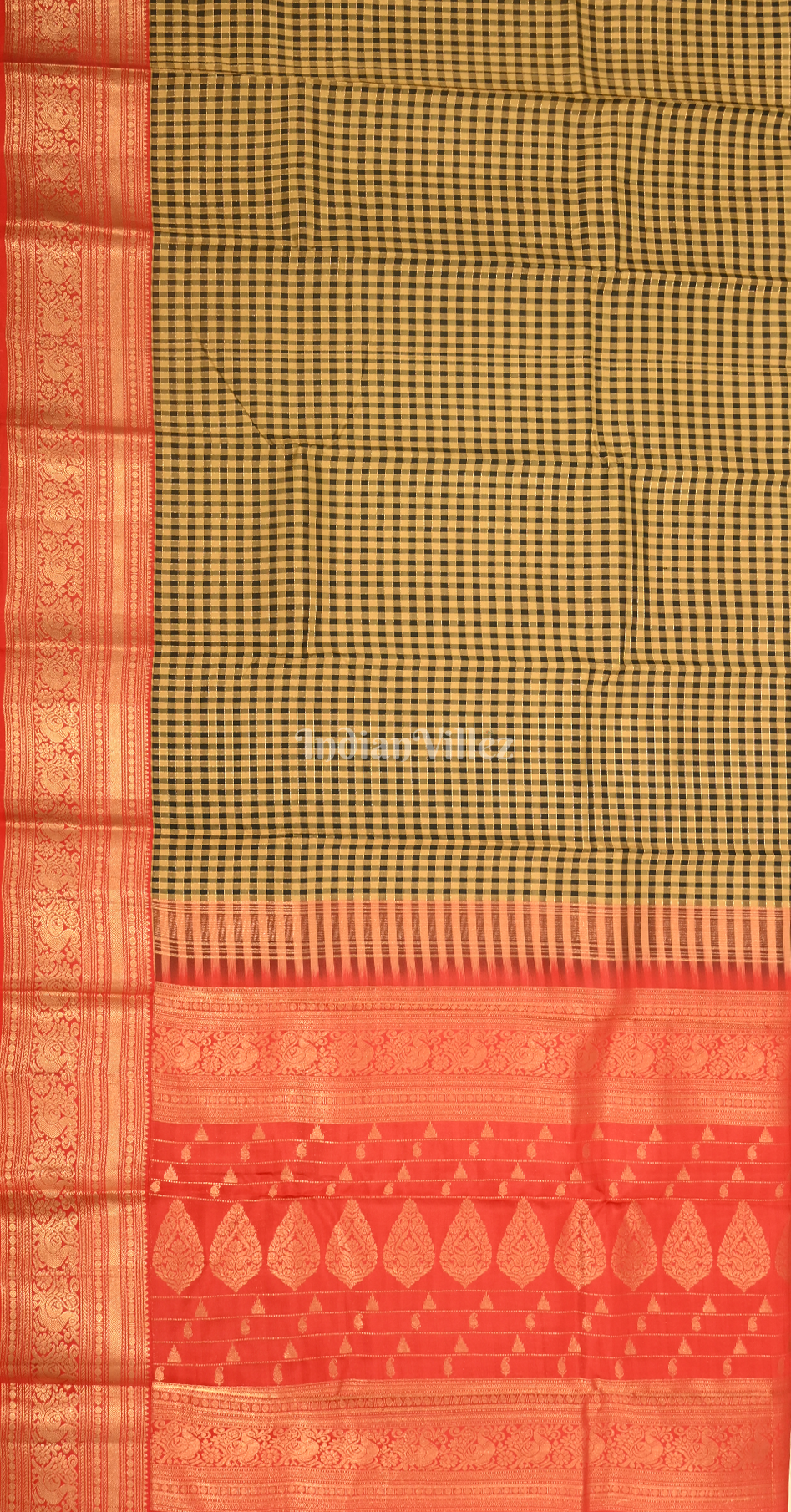Black Yellow Check Design Pure Brocade Kanjivaram Silk Saree