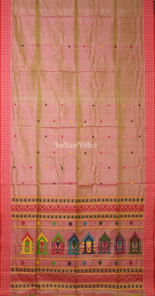 Rose Pink Buti Design Tussar Silk Jamdani Saree