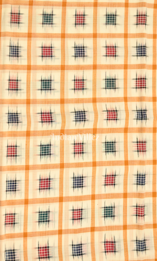 Cream Yellow  Ashwini Odisha Ikat  Sambalpuri Cotton Fabric