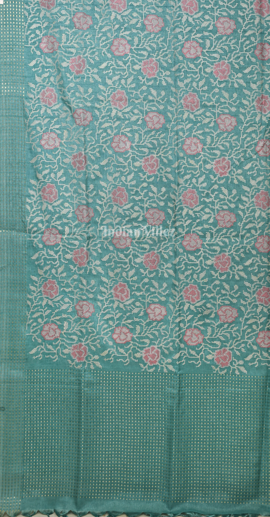 Blue Tussar Silk Saree with Floral Embroidery Work