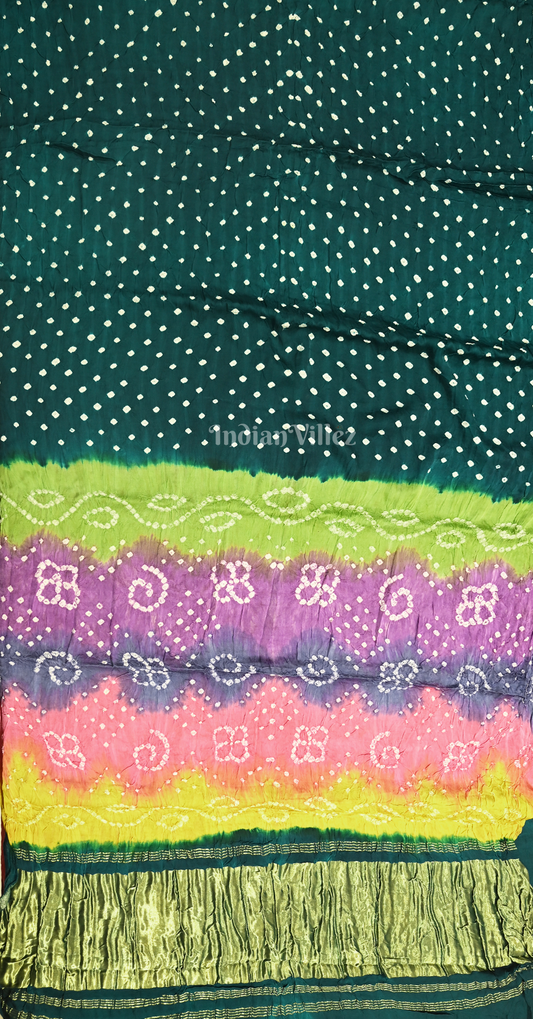 Rama Green with Multi Color Bandhej Gharchola Gaji Silk Saree with Zari Work 