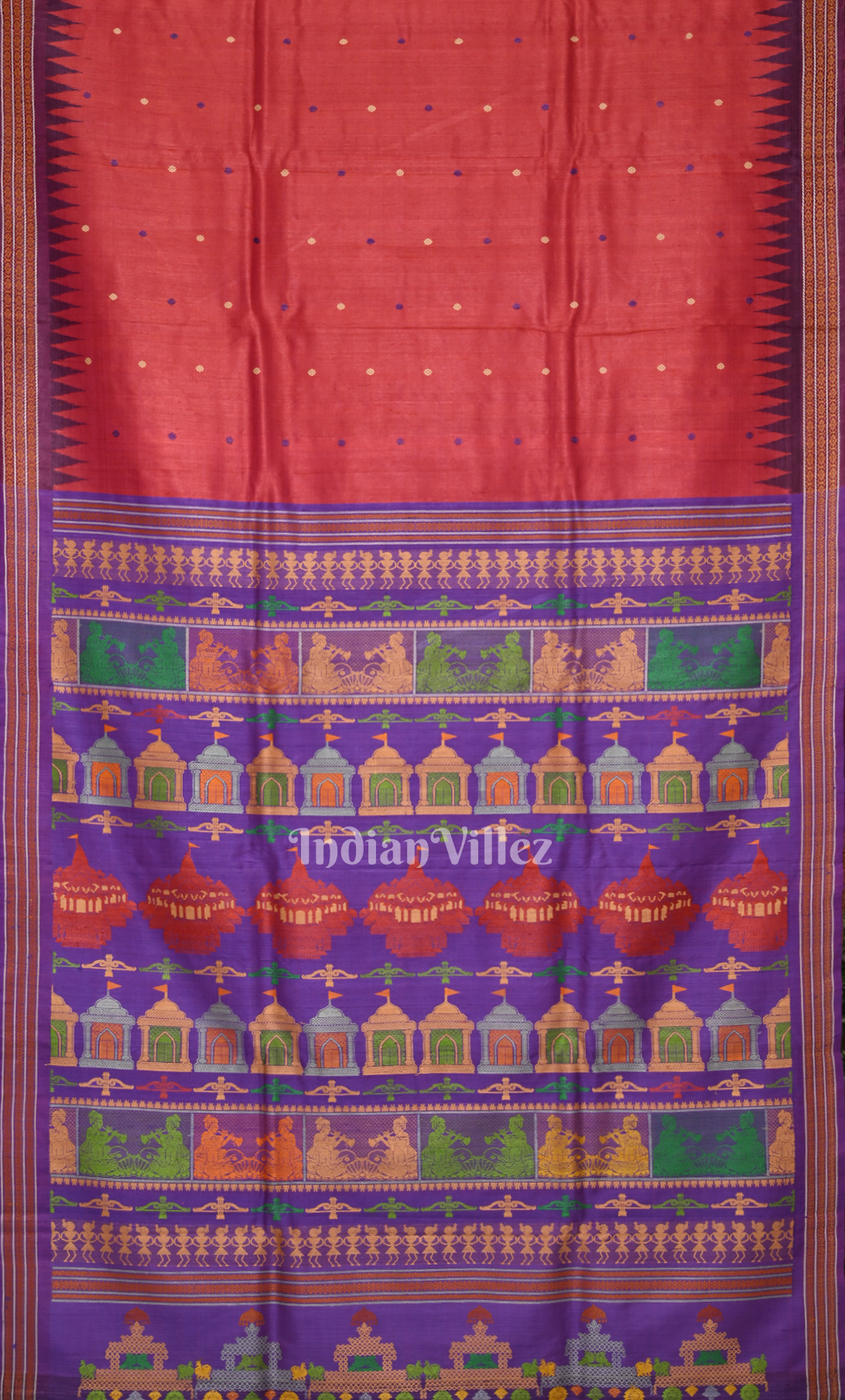 Red Purple  Shree Mandira Nilachakra Theme Gopalpur Tussar Silk Saree 