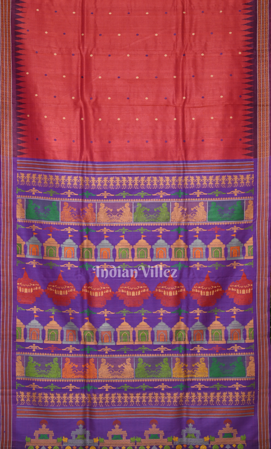 Red Purple  Shree Mandira Nilachakra Theme Gopalpur Tussar Silk Saree 