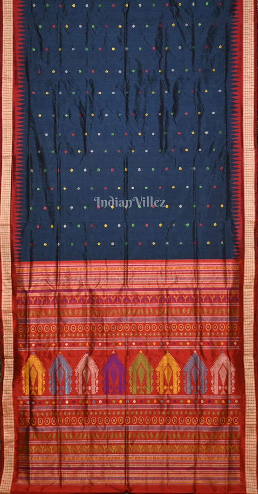 Blue Red Dolabedi Odisha Ikat Bomkai Sambalpuri Silk Saree 