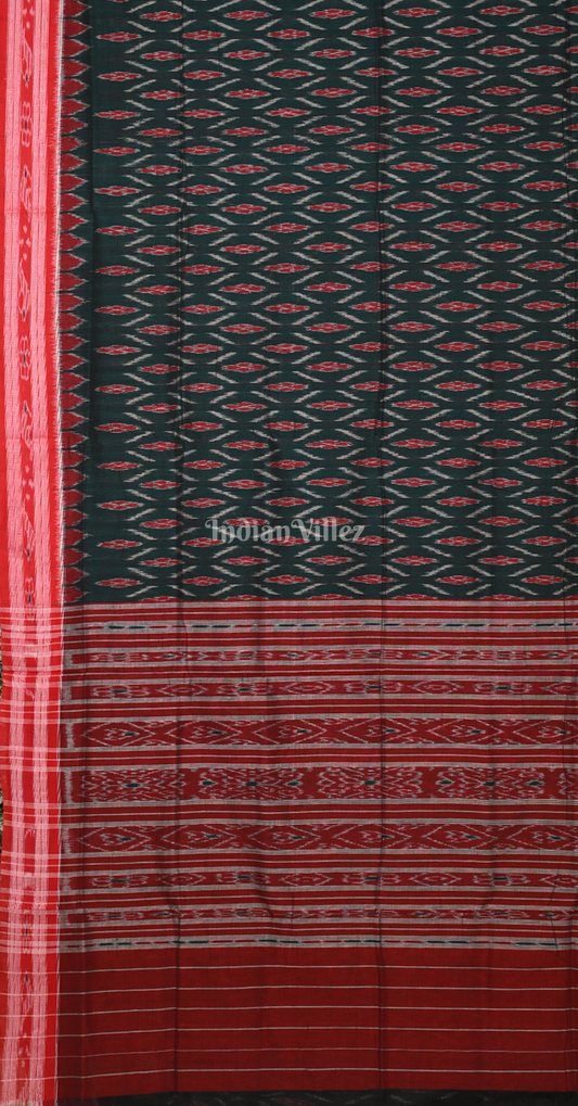  Green Maroon Pasapali Odisha Ikat Maniabandha Cotton Saree 