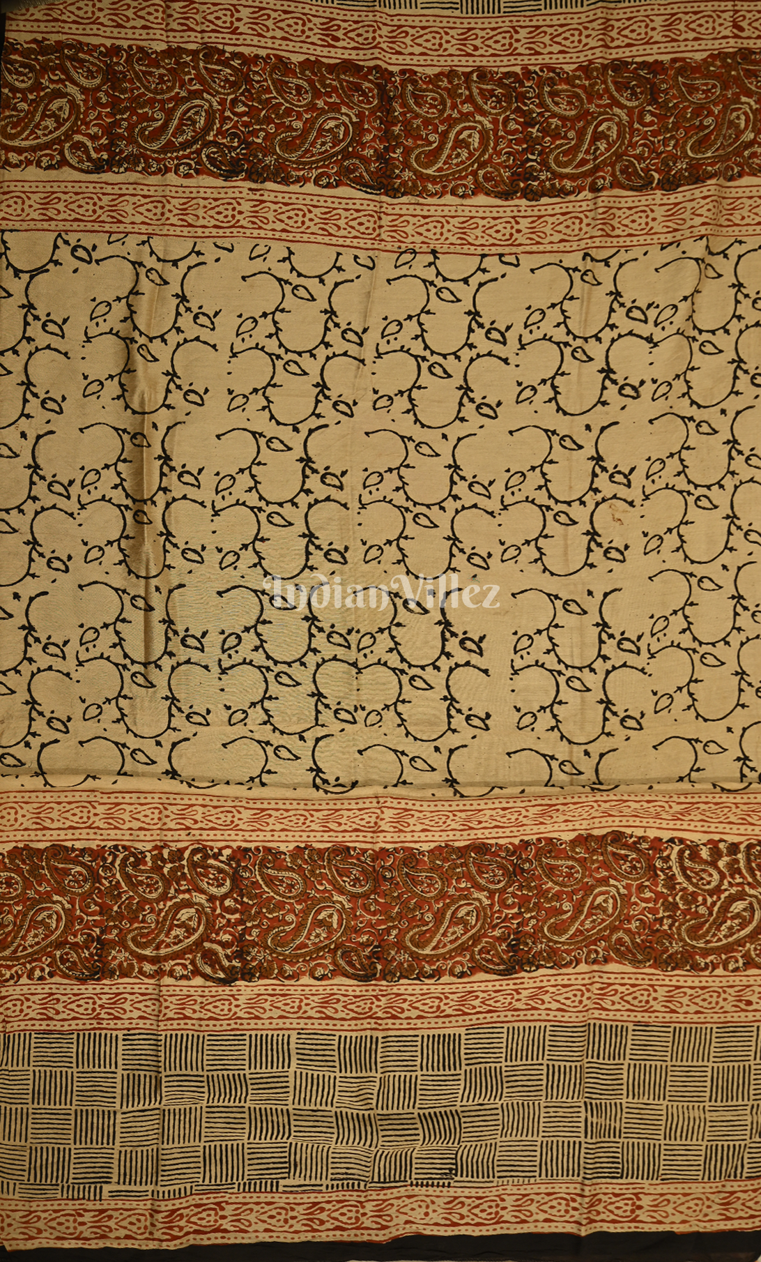 Maroon Off White Bagru Block Printed Chanderi Silk Suit Sets