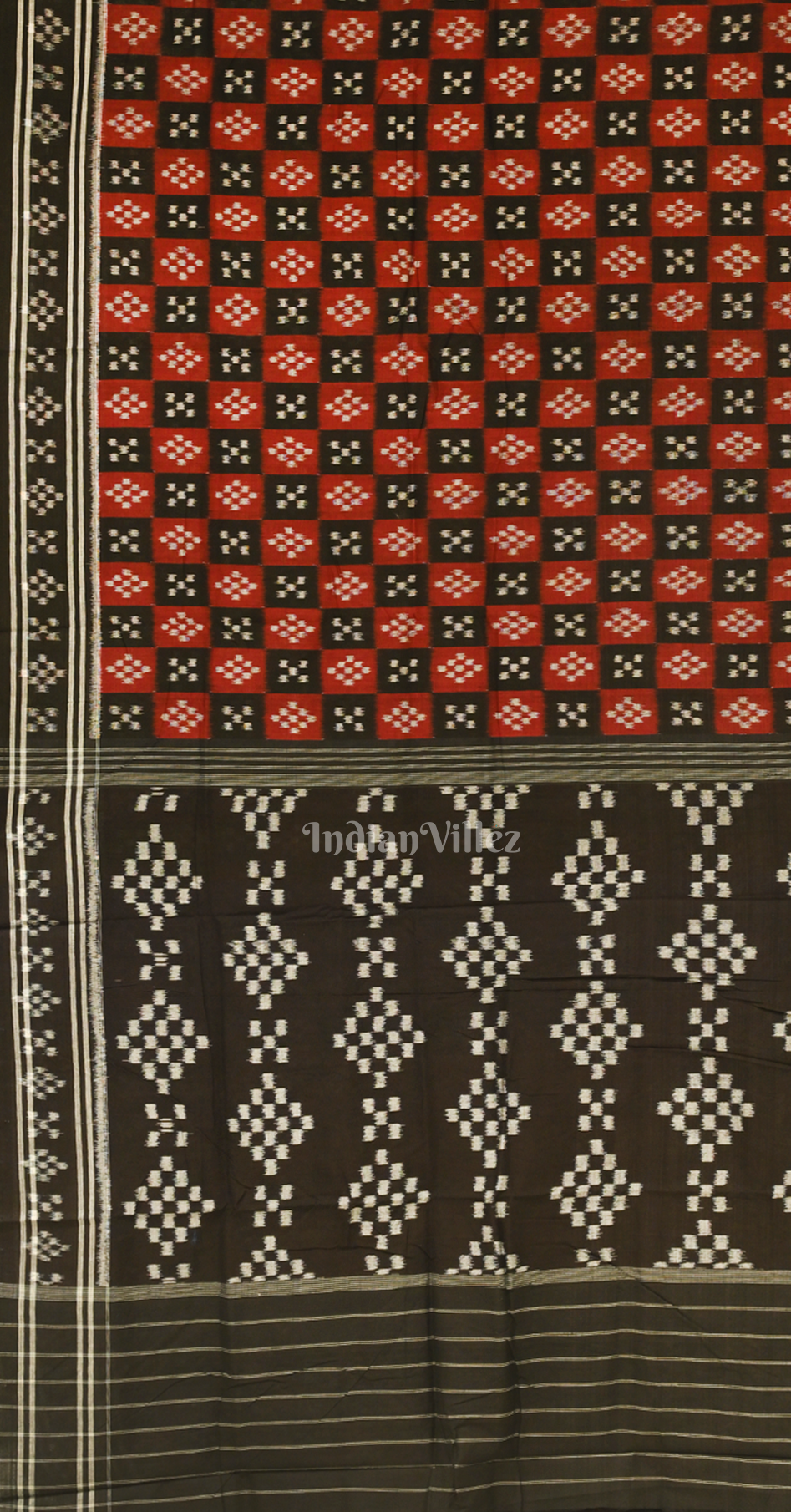 Maroon Black Mini pasapali Odisha Handloom Sambalpuri Ikat Cotton Saree 