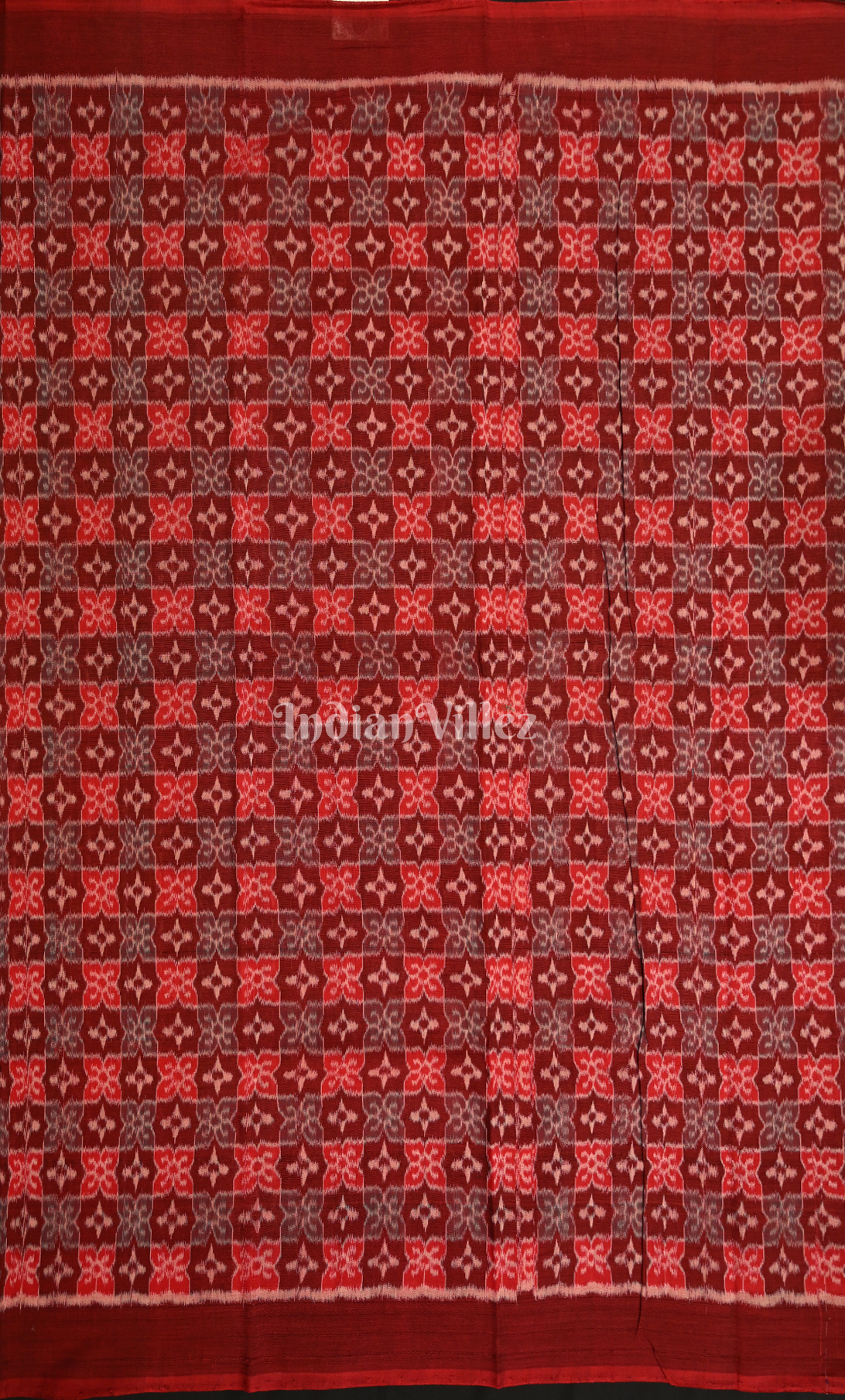 Maroon Red Flower Motif Odisha Ikat Sambalpuri Dress Set & Dupatta 