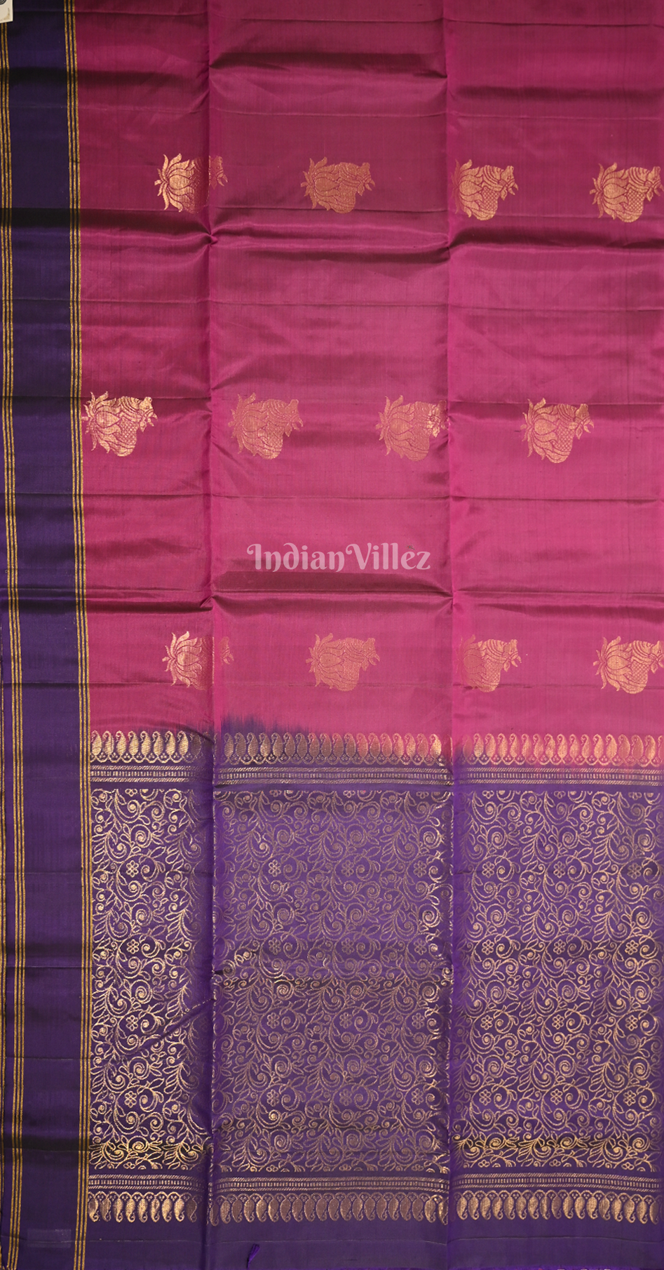 Magenta Pink Purple Floral Zari Pure Kanjivaram Soft Silk Saree
