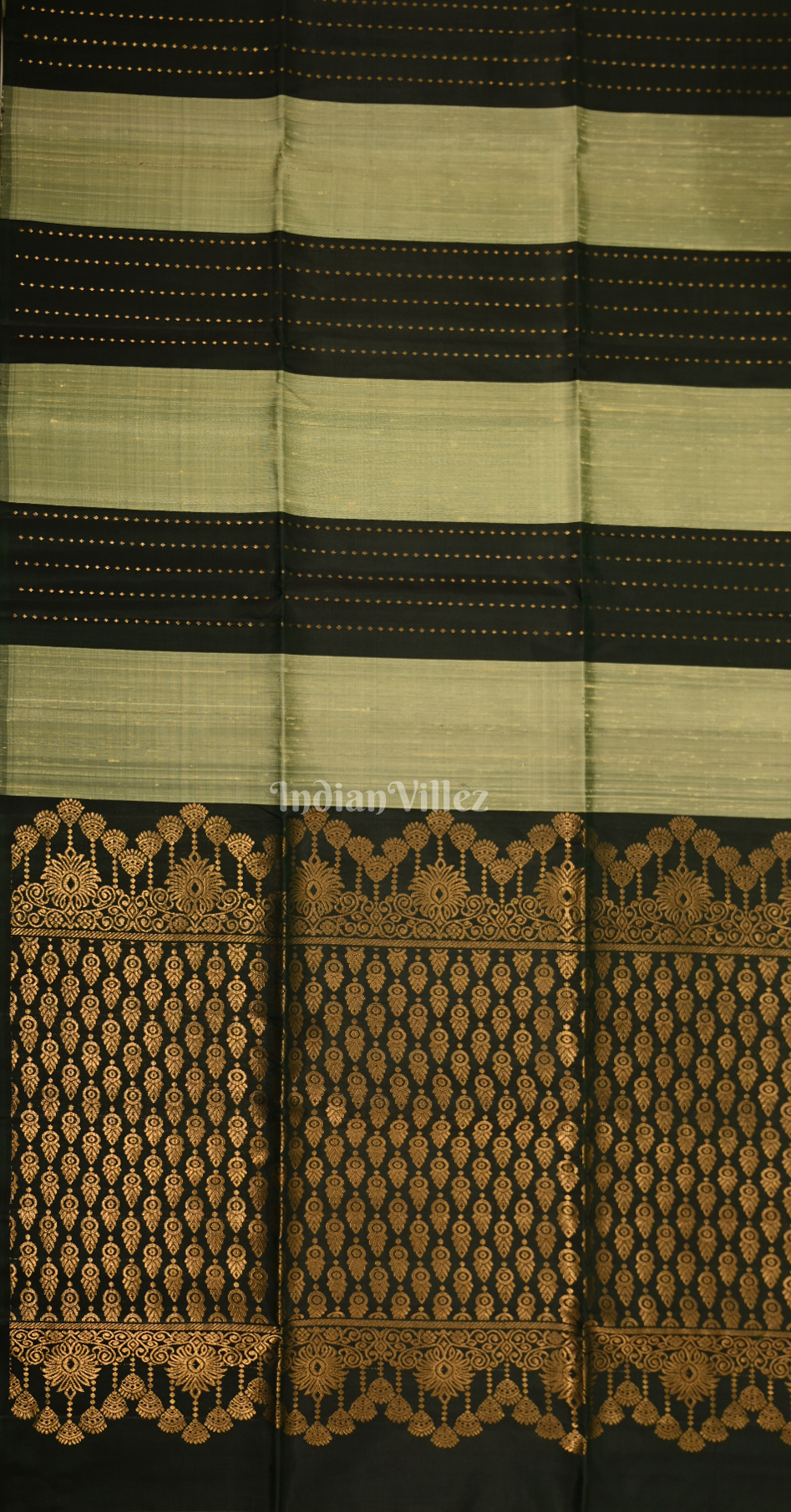 Pista Green Black Stripped Zari Pure Kanjivaram Soft Silk Saree