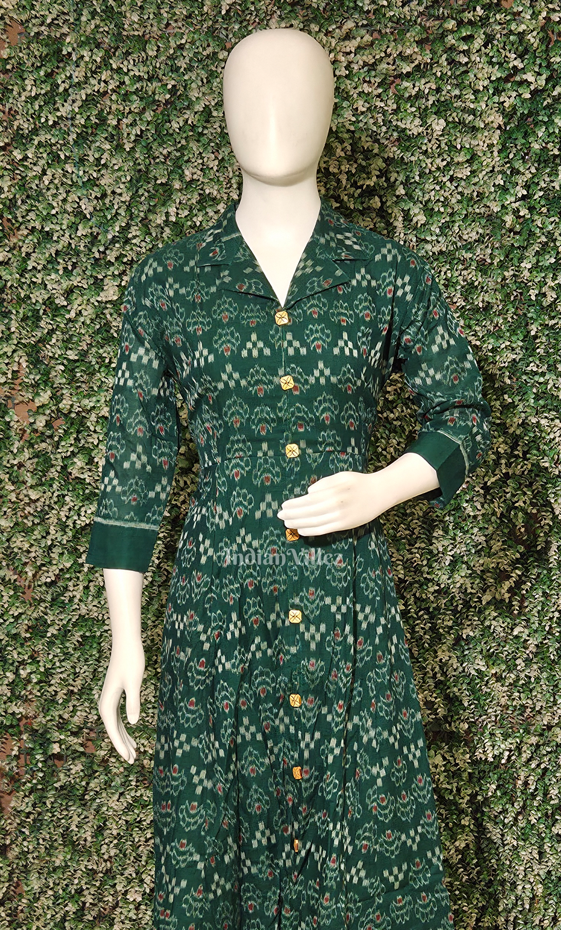 Green Pasapali Odisha Ikat Designer Long Gown for Women