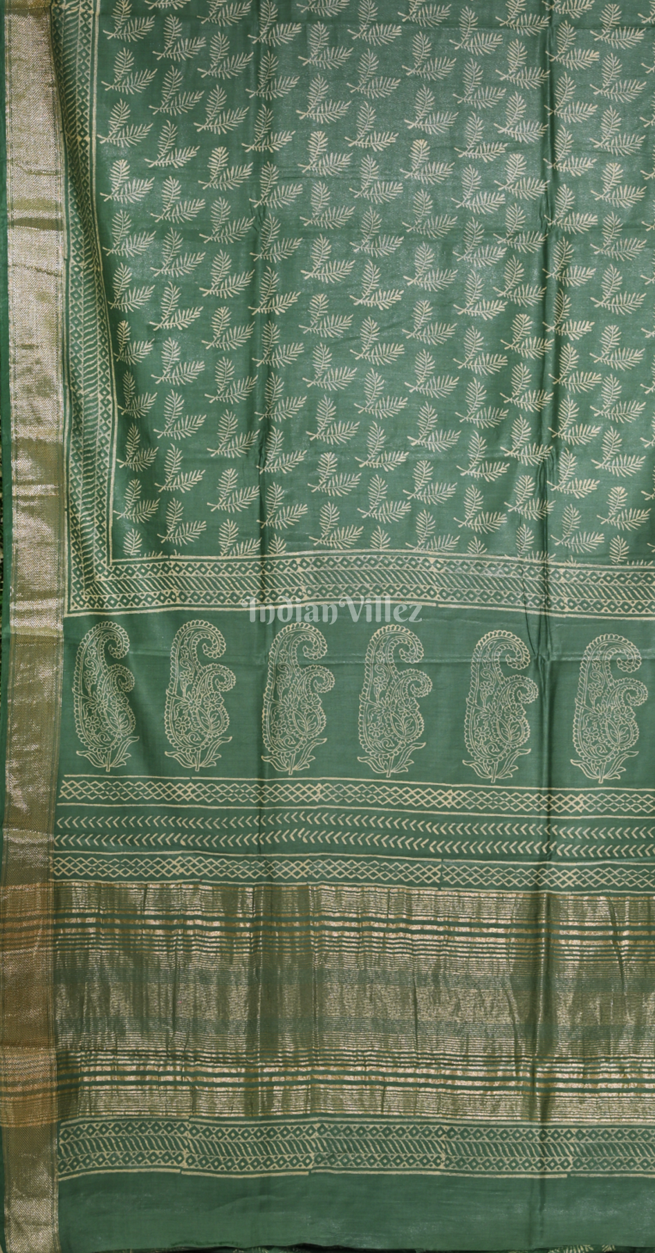  Teal Green Block Printed Cotton Saree 