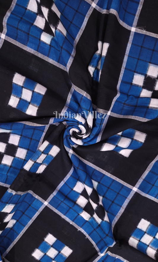 Blue Black Pasapali Odisha Ikat Sambalpuri Cotton Fabric 