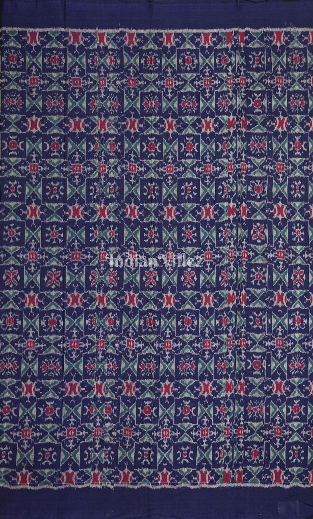 Navy Blue Sea Green Tribal Design Odisha Ikat Sambalpuri Dress Set & Dupatta 