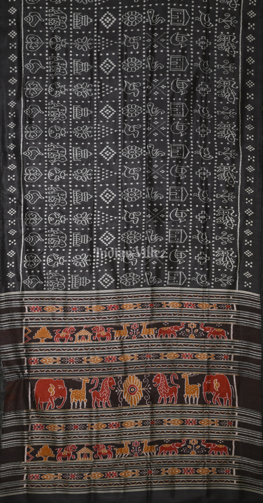 Black Nabarangi Nabakothi Odisha Ikat Contemporary Designer Silk Saree 