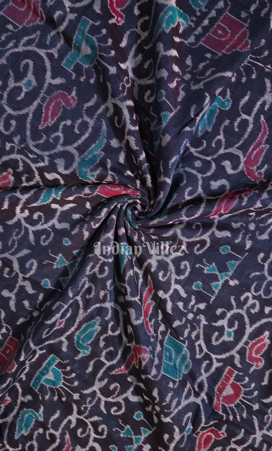 Blue Tribal Culture Motif Odisha Ikat  Sambalpuri Cotton Fabric