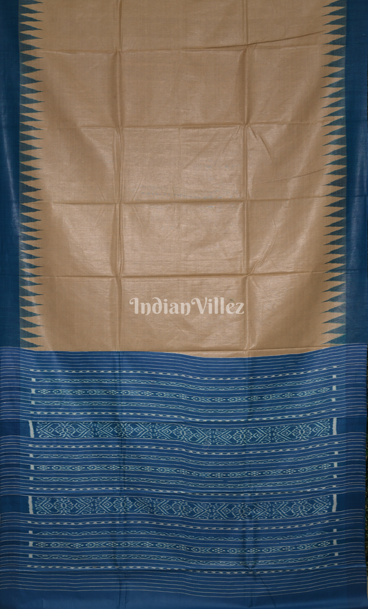 Beige Gopalpur Tussar Silk Saree with Blue Temple Border & Anchal 