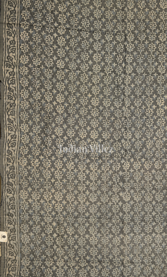 Grey White Floral Dabu Block Printed Chanderi Silk Suit Sets