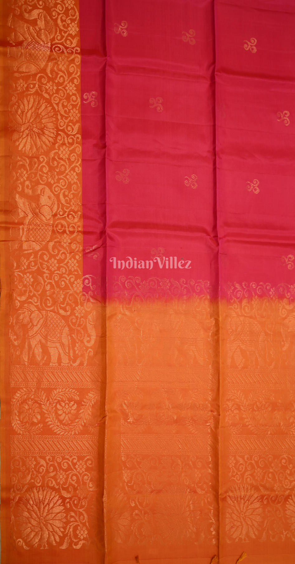 Rani Pink Orange Zari Pure Kanjivaram Soft Silk Saree 