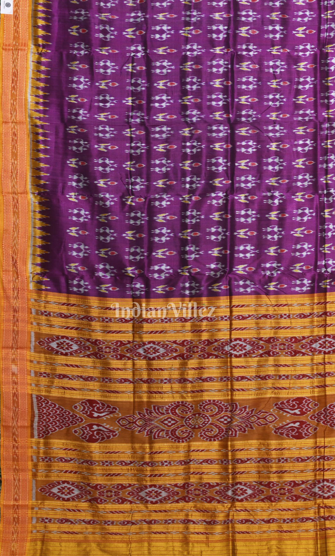 Purple Mustard Yellow Tribal Theme Odisha Ikat Khandua Silk Saree