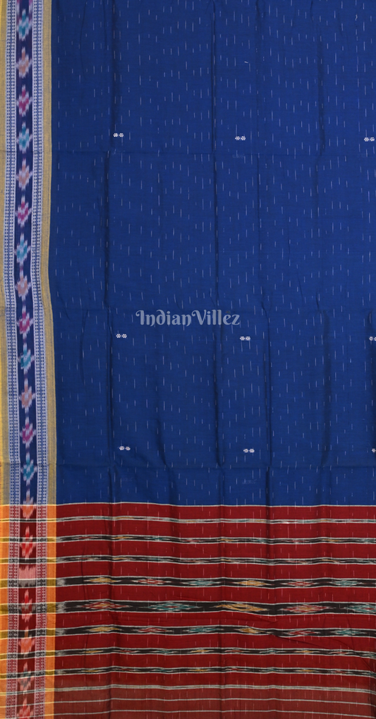 Royal Blue Red Odisha Ikat Maniabandha Cotton Saree