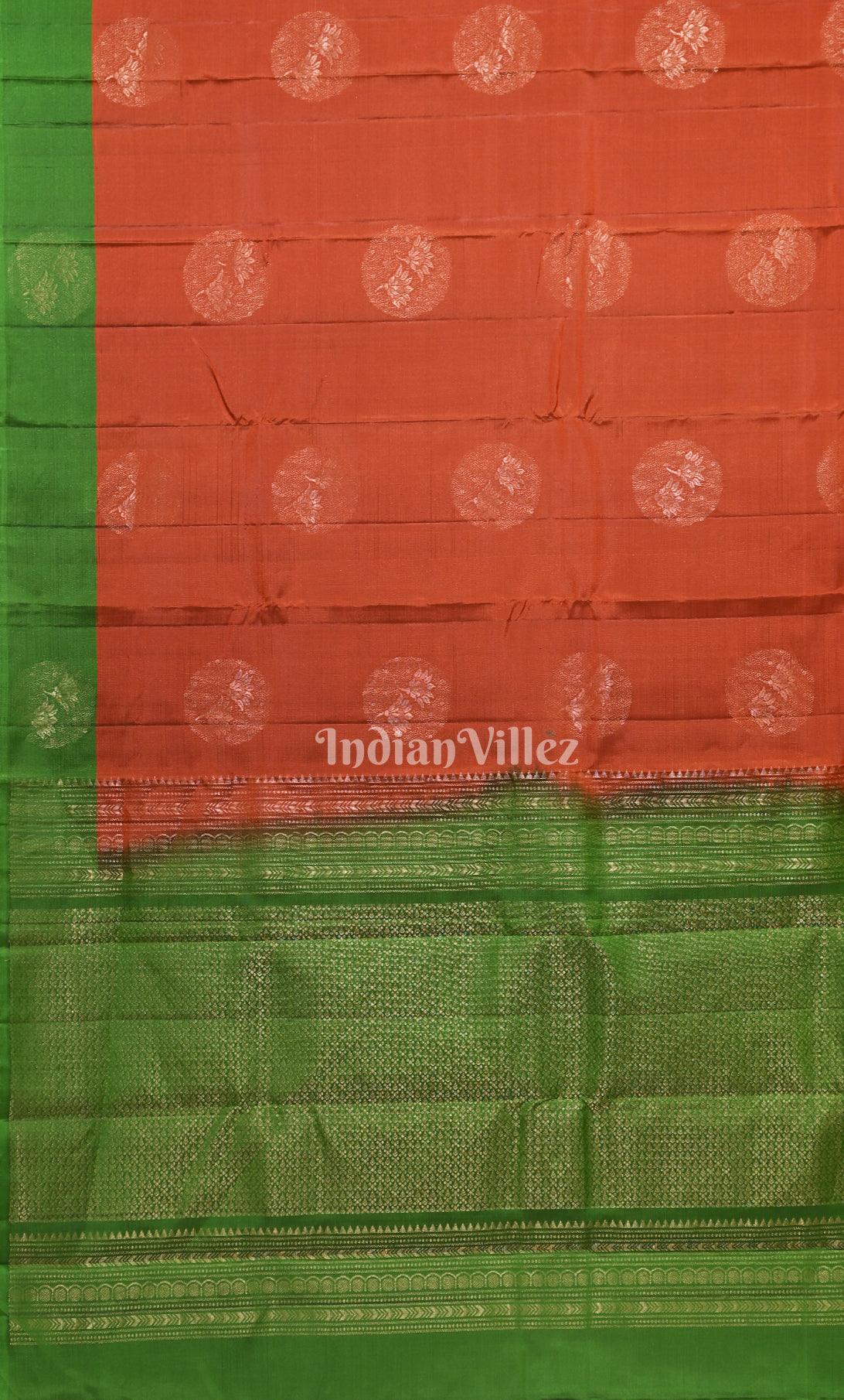 Rust Orange Green  Paisley Pure Kanjivaram Soft Silk Saree