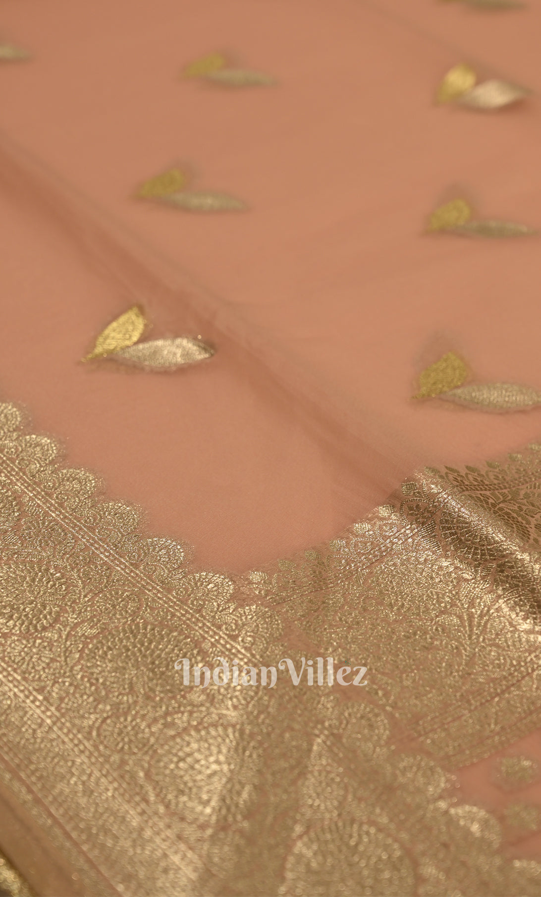 Peach Floral Motif Chanderi Silk Banarasi  Saree